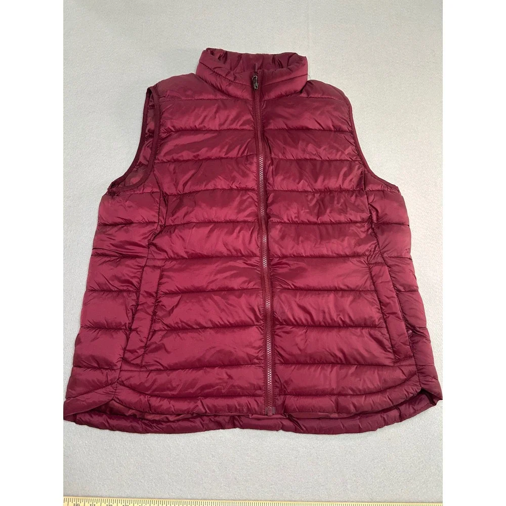 32 Degrees Heat Puffer Vest Women XL Burgundy Wine Quilted Full Zip Sleeveless